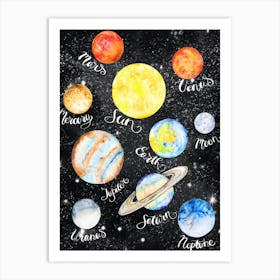 Watercolor Planets Canvas Print — Space Neon Watercolor #19 Art Print