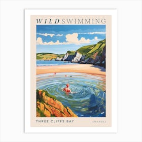 Wild Swimming At Three Cliffs Bay Swansea 1 Poster Art Print