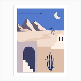 Desert Landscape. Boho, Boho decor: Egypt, Morocco night poster. Moon Art Print