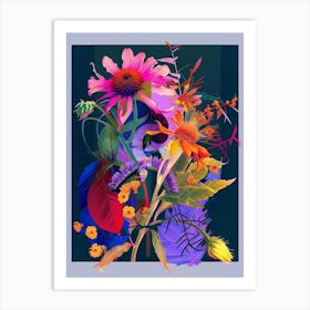 Gaillardia 3 Neon Flower Collage Art Print