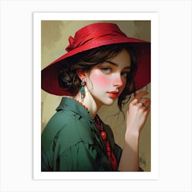 Lady In Red Hat Art Print