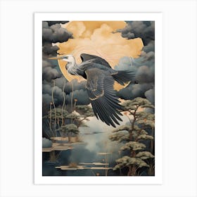 Great Blue Heron 1 Gold Detail Painting Art Print
