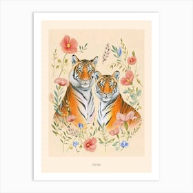 Folksy Floral Animal Drawing Tiger 6 Poster Art Print