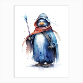 Baby Penguin As A Jedi Watercolour 3 Art Print