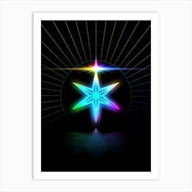 Neon Geometric Glyph in Candy Blue and Pink with Rainbow Sparkle on Black n.0317 Art Print