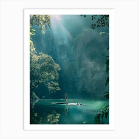 Woman Paddles In The Water Art Print