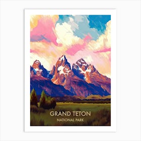 Grand Teton National Park Travel Poster Illustration Style Art Print