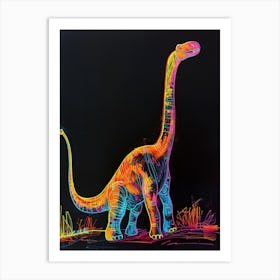 Abstract Neon Line Illustration Brachiosaurus 4 Art Print