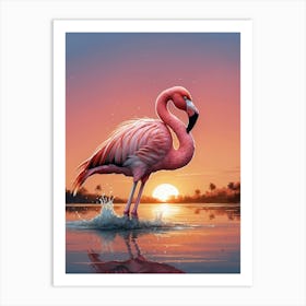 Flamingo At Sunset Art Print