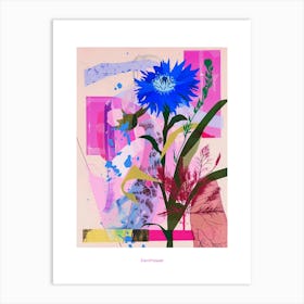 Cornflower (Bachelor S Button) 2 Neon Flower Collage Poster Art Print