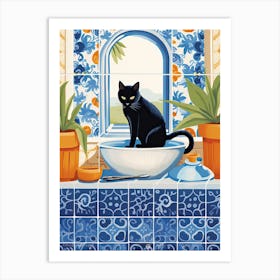 Black Cat In The Kitchen Sink, Mediterranean Style 5 Art Print