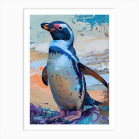 Galapagos Penguin Dunedin Taiaroa Head Colour Block Painting 3 Art Print