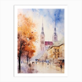 Zagreb Croatia In Autumn Fall, Watercolour 4 Art Print