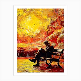 Old man reading book at sunset Art Print