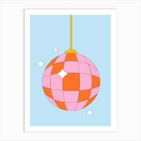 Pink Disco Ball On A Blue Background Print Art Print