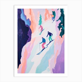 Skiers Matisse Style Winter Snow Purple Painting Art Print