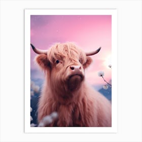 Highland Cow With Pink Dreamy Backdrop 2 Art Print