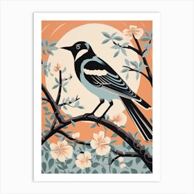 Vintage Bird Linocut Magpie 5 Art Print