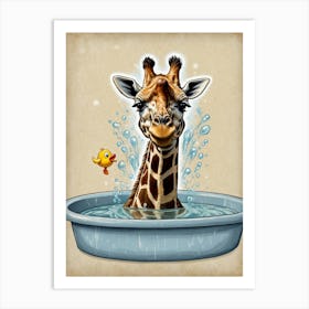 Giraffe Bathing Art Print