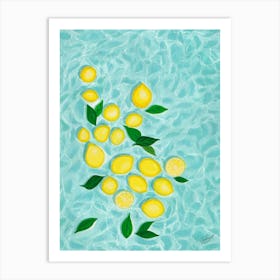 Lemons Floating On Water Poster, Lemons Art Print Art Print