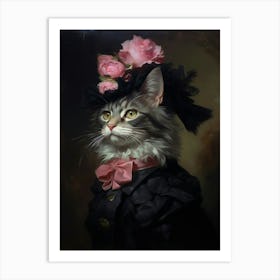 Rococo Style Painting Of A Black Cat 1 Art Print