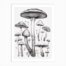 Mushroom Drawing B&W 2 Art Print