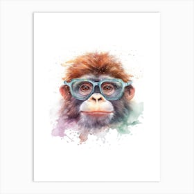 Baby Smart Gorilla Art With Glasses Watercolour Nursery 1 Art Print