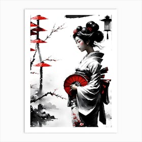 Traditional Japanese Art Style Geisha Girl 22 Art Print