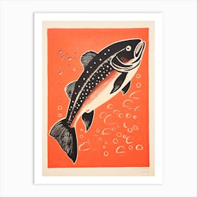 Salmon, Woodblock Animal  Drawing 3 Art Print
