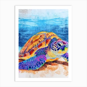 Sea Turtle On The Ocean Floor Pencil Doodle 4 Art Print