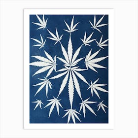 Cyanotype hemp blue leaves Art Print