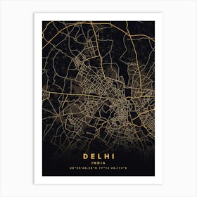 Delhi Black And Gold Map Art Print