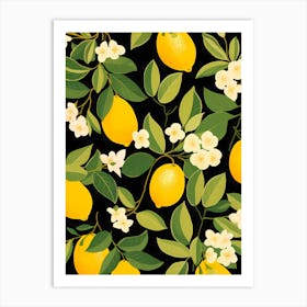 Lemons And Flowers Seamless Pattern Art Print