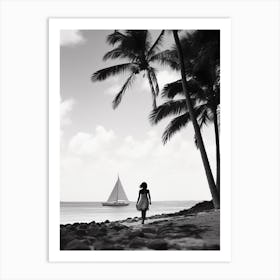 Girl On The Beach In Barbados, Black And White Analogue Photograph 2 Art Print