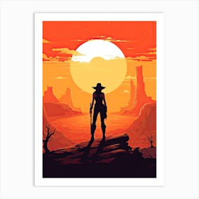 Cowgirl Riding A Horse In The Desert Orange Tones Illustration 9 Art Print