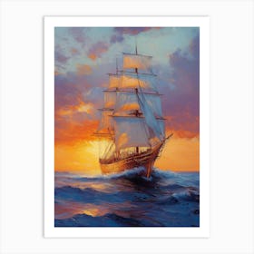 A Majestic Sailing Ship With Billowing Sails Poster