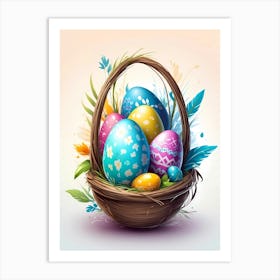 Easter Eggs In A Basket Art Print