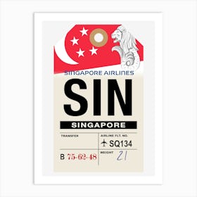 Singapore (SIN) Vintage Airline Luggage Tag Art Print