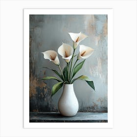 Elegant White Calla Lilies In Vase – Minimalist Floral Still Life Art Print Art Print