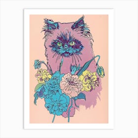 Cute Himalayan Cat With Flowers Illustration 2 Art Print