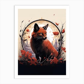 Red Fox Moon Illustration 12 Art Print