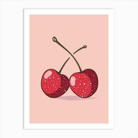 Two Cherries On A Pink Background 1 Art Print