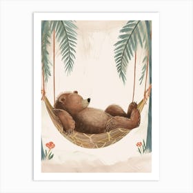Brown Bear Napping In A Hammock Storybook Illustration 1 Art Print