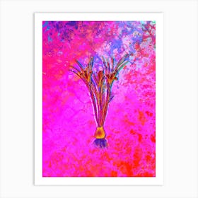 Cloth of Gold Crocus Botanical in Acid Neon Pink Green and Blue Art Print