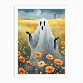 Sheet Ghost In A Field Of Flowers Painting (18) Art Print