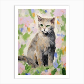 A Scottish Fold Blue Cat Painting, Impressionist Painting 1 Art Print