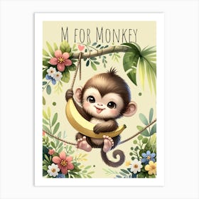 M For Monkey Nursery Art Print