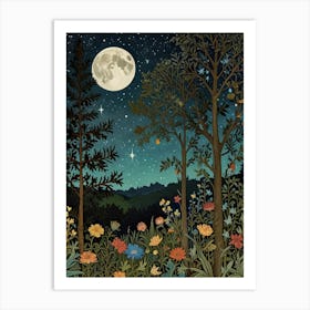 Moonlight In The Forest Style William Morris Art Print 3 Art Print