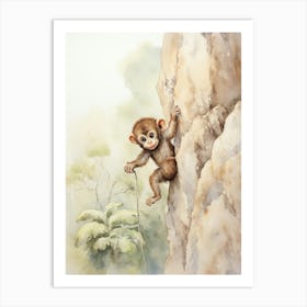 Monkey Painting Rock Climbing Watercolour 2 Art Print