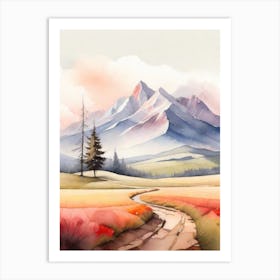 Tranquil Mountains In Minimalist Watercolor Vertical Composition 11 Art Print